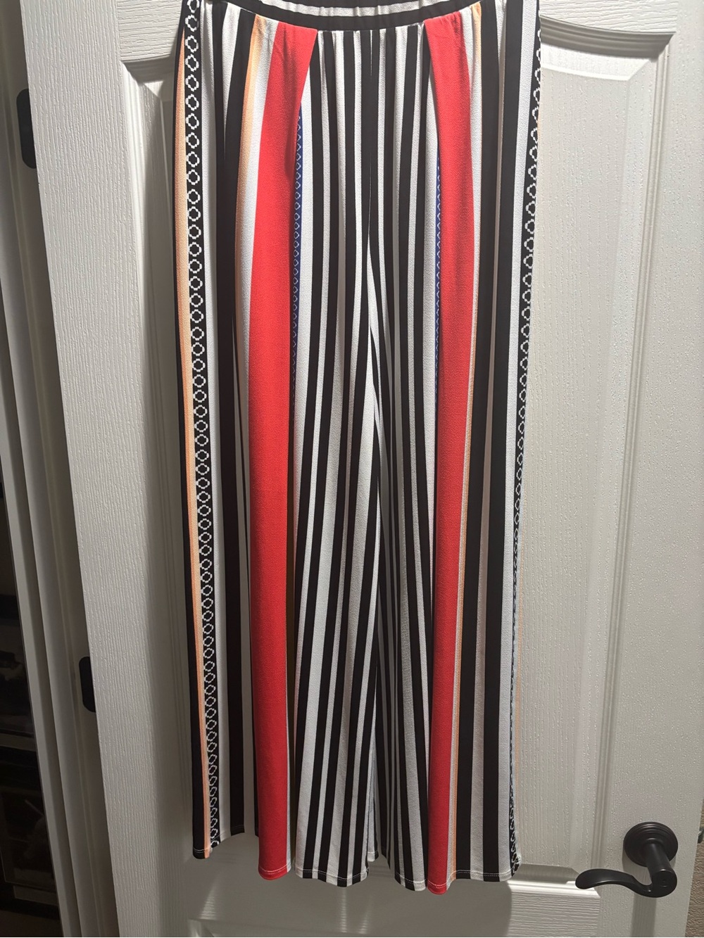 Women's Wide-Leg Striped Party Pants - Black, White & Red